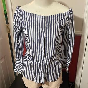 🎉Premise Blue and White Striped Off-the-Shoulder Top
